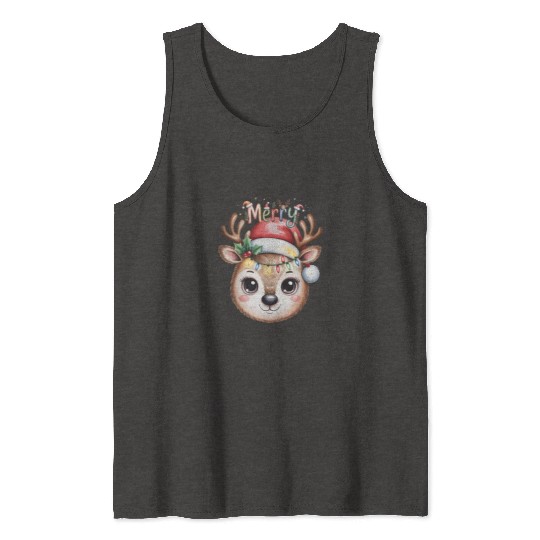 Rudolph Reindeer Watercolor Cozy Holiday Art Tank Tops