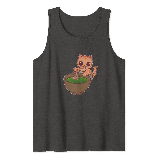 Kawaii Cat Matcha Barista Whisking Tea Tank Tops