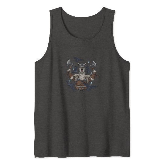 Viking Alpaca Warrior Illustration Tank Tops
