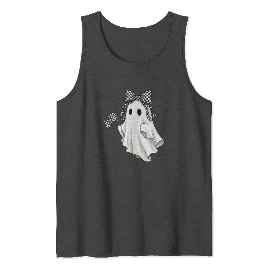 Ghost Boo Checkered Bow Race Day Racing Flag Racer Tank Tops
