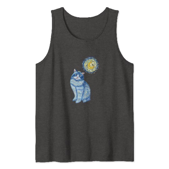 Blue Van Gogh Starry Night Ragdoll Cat Graphic Tank Tops