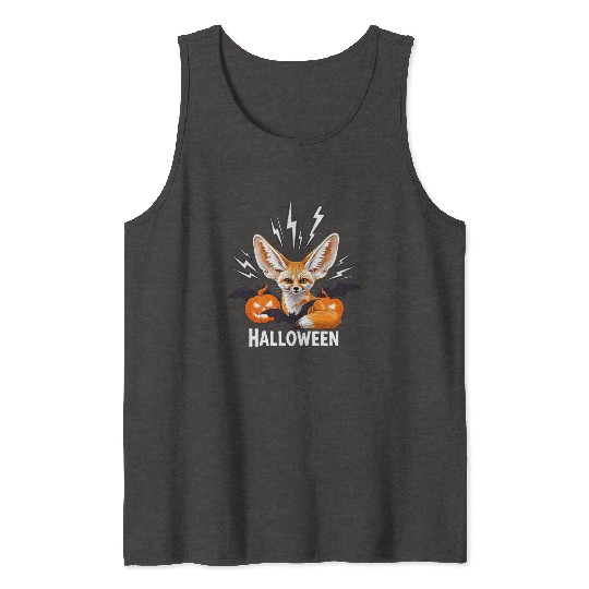 Whimsical Halloween Fox with Bat Wings Tank Tops