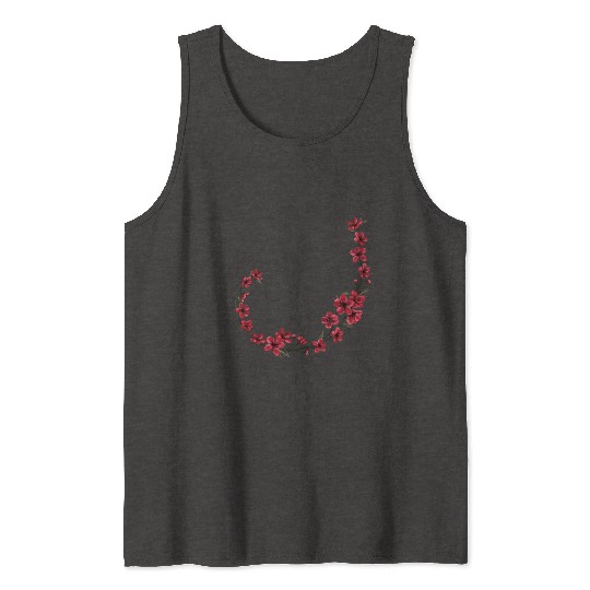 Floral Crescent Moon Design Tank Tops