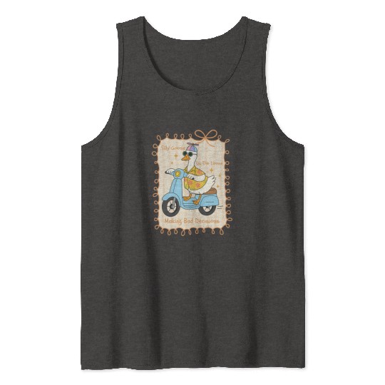 Silly Goose Riding Scooter Design Tank Tops