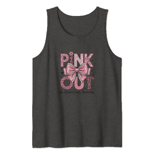 Pink Out Breast Cancer Awareness Coquette Bow  Tank Tops