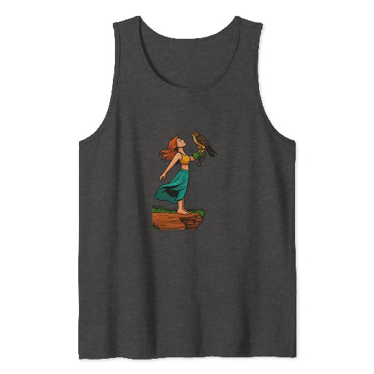 Woman with Hawk on Arm in Nature Scene Tank Tops
