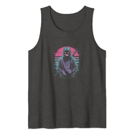Glitch Ninja Katana Streetwear Futuristic Tank Tops