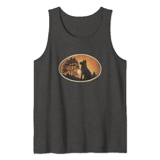 Sunset Wilderness Wolf Silhouette Tank Tops