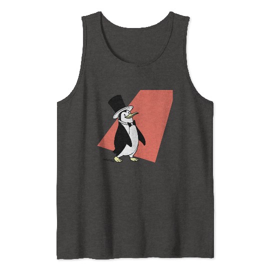 Dapper Penguin in Top Hat and Bowtie Illustration Tank Tops
