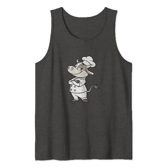 Charming Cow Chef Cartoon Illustration Tank Tops