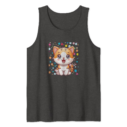 Adorable Cartoon Cute Cat Polka Dots  Tank Tops