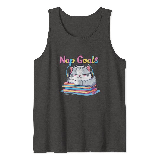 Cute Cat Nap Goals Design Tank Tops