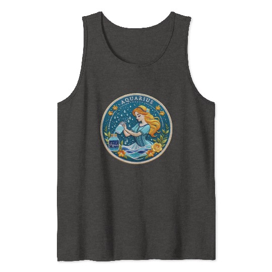 Aquarius Stylish Watercolor Zodiac Illustration Tank Tops