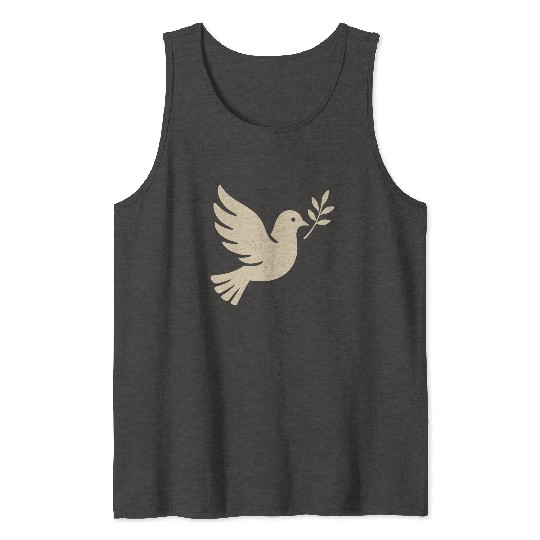 Elegant Dove with Olive Branch Design Tank Tops