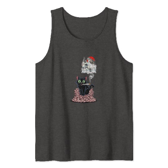 Black Cat Smoking Cigarette Catzilla Tank Tops