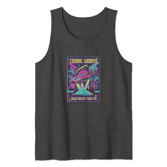 Neon Retro Space Car Tour 93 Tank Tops