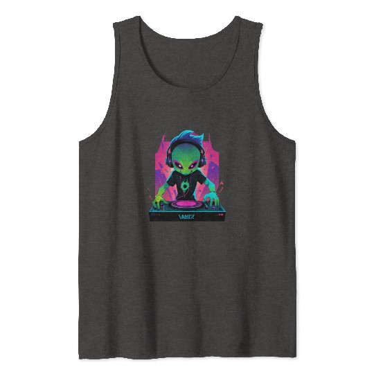 A cute chibi-style alien dark DJ Tank Tops