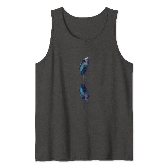 Great Blue Heron Stands Reflected Tank Tops
