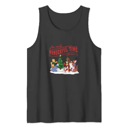 Retro Winnie Pooh And Friends Disney Christmas Tank Tops | Winnie The Pooh Christmas Tank Tops | Merry Christmas Party 2023 Tank Tops | Disneyland