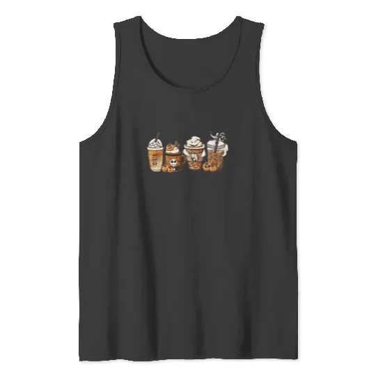 Disney The Nightmare Before Christmas Coffee Cup Tank Tops, Jack Skellington Sally Pumpkin Latte Coffee