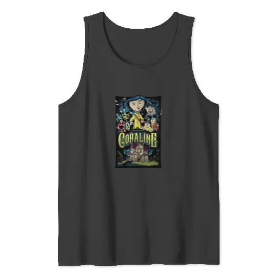 Coraline Tank Tops, Coraline Doll Tank Tops, Vintage Disney Halloween Unisex Tank Tops