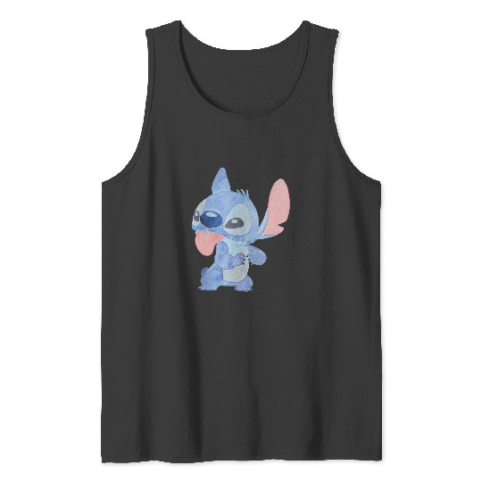 Disney Lilo Stitch Watercolor Cute Silly Stitch Chest Logo Tank Tops