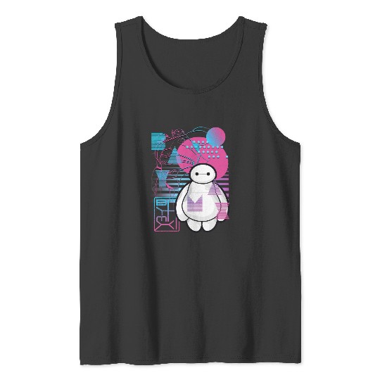Disney Big Hero 6 Baymax Neon Blue Print Schematics Tank Tops