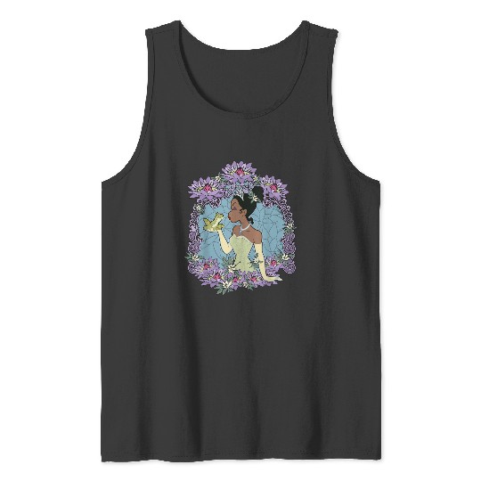 Disneyss Princess And The Frog Tiana Floral Frame Portrait Tank Tops