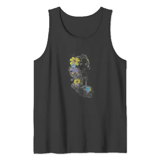 Disney Tangled Rapunzel Floral Sketch Tank Tops