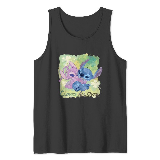 Disneyssss Lilo Stitch Angel St Patrick's Day Clover All Over Tank Tops