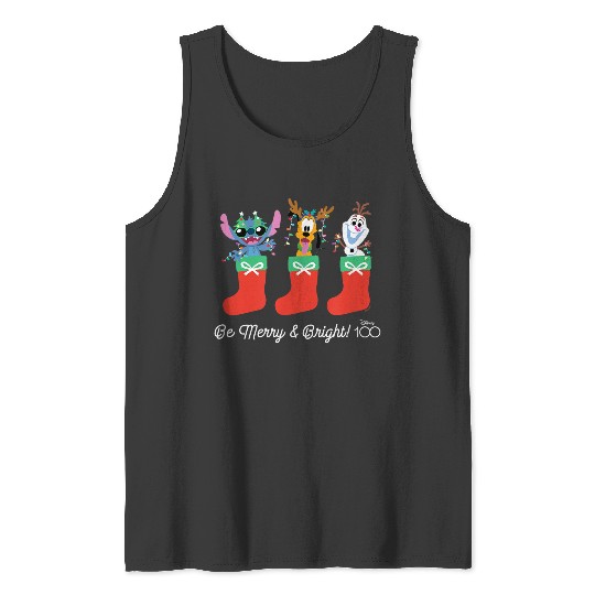 Disneyss 100 Stitch Pluto Olaf Christmas Be Merry Bright Tank Tops