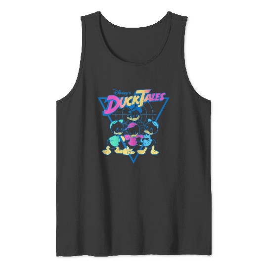 Disney Ducktales Neon Outlines Group Shot Distressed Tank Tops
