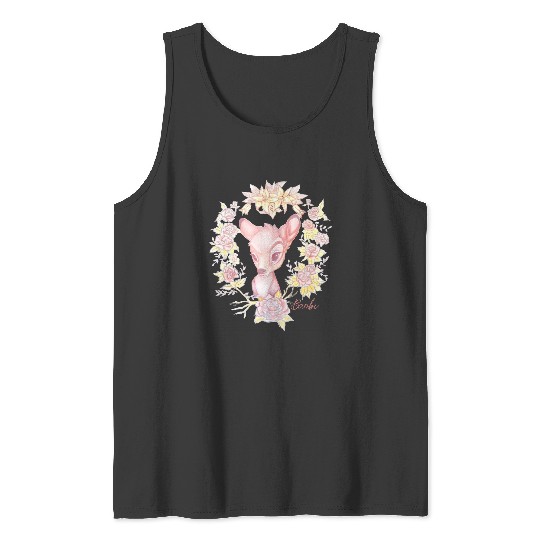 Disney Easter Bambi Floral Watercolor Portrait Premium T-Shirt Tank Tops