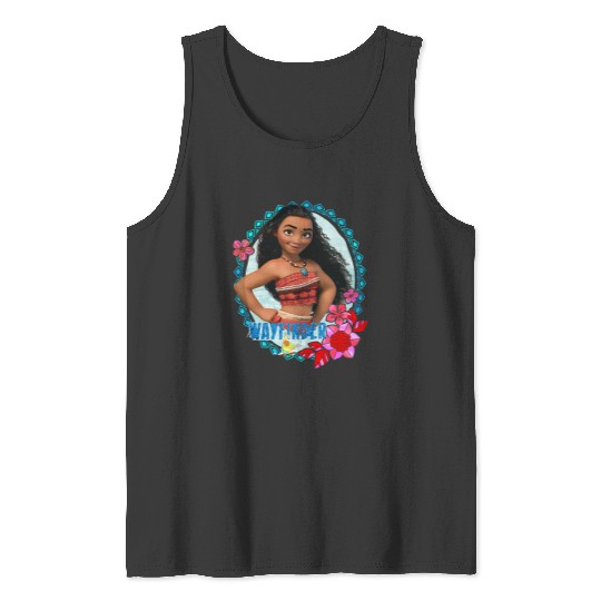 Disney Moana Wayfinder Bravess Pose Tropical Flower Frame Logo Tank Tops