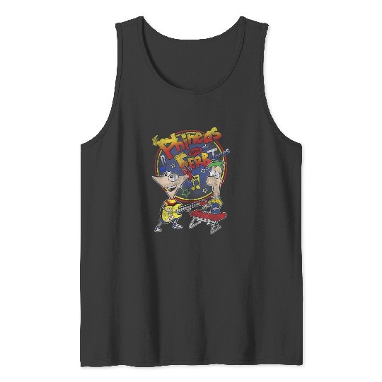 Disney Phineas And Ferb-tones Distressed Band Logo Tank Tops