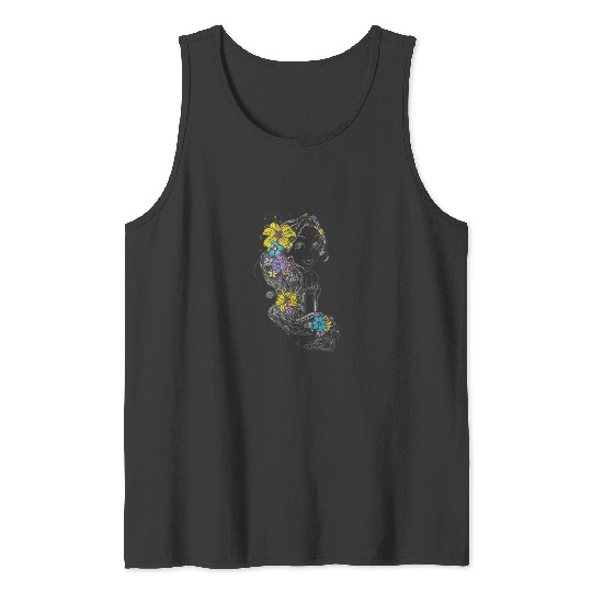 Disney Tangled Rapunzel Floral Sketch Portrait T Tank Tops