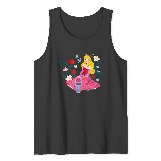 Disneyss Sleeping Beauty Princess Aurora Flower Birds Sketch Tank Tops