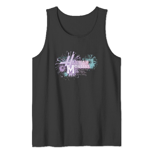Disneyss Hannah Montana Iconic Floral Big Chest Text Logo Tank Tops