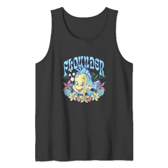 Disneyss The Little Mermaid Cute Flounder Floral Chest Poster Tank Tops