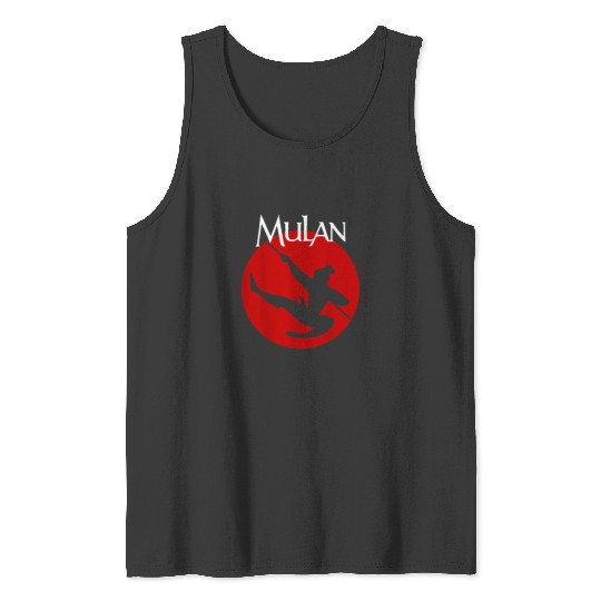 Disney Mulan Silhouette In Action Red Circle Gra Tank Tops