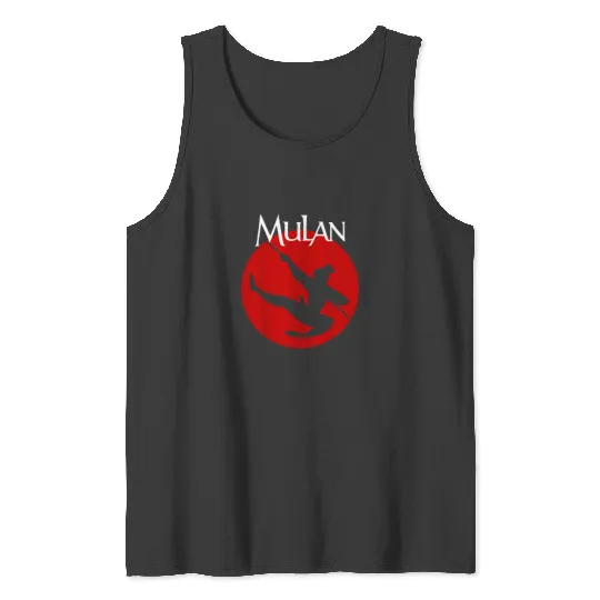 Disney Mulan Silhouette In Action Red Circle Gra Tank Tops