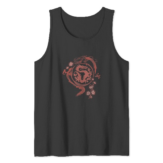 Disney Mulan Mushu Red Ink Wash Dragon Tank Tops