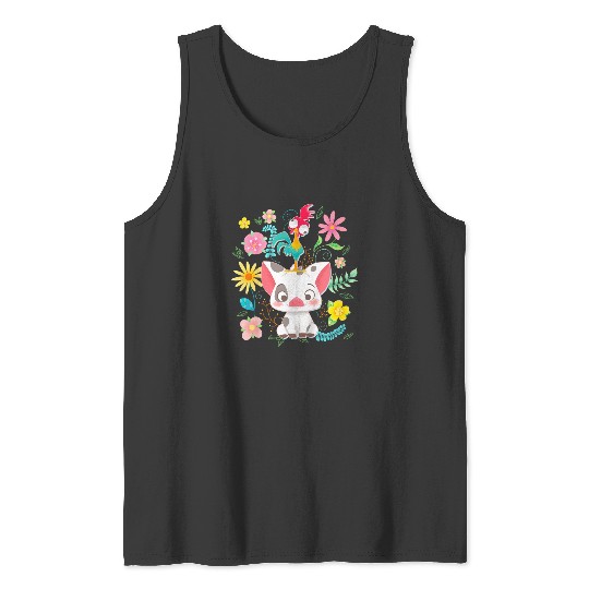 Disneyss Moana Pua Hei Hei Cute Pose Floral Big Chest Poster Tank Tops