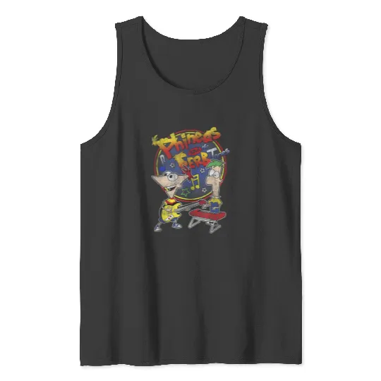 Disneyss Phineas And Ferb tones Distressed Band Logo Tank Tops