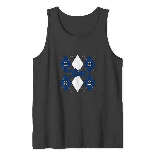 Disney Mickey Mouse Horse Racing Silhouette Argyle Pattern Tank Tops