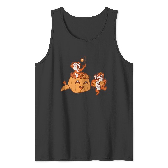 Disneyss Chip N Dale Halloween Pumpkin Bucket Corner Art Tank Tops