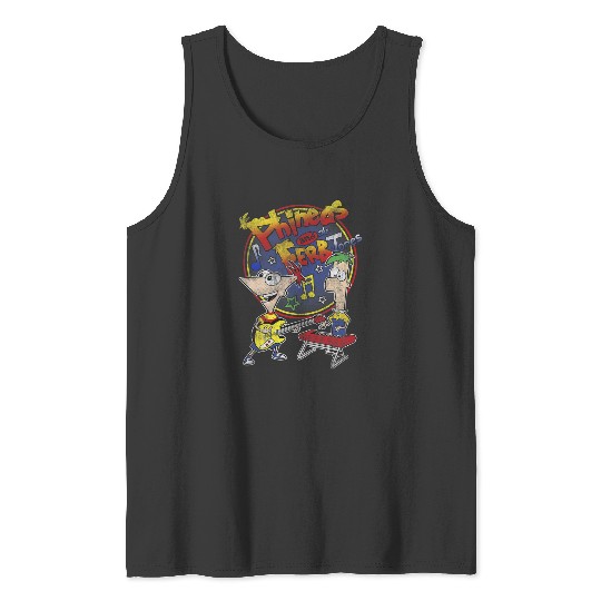 Disney Phineas And Ferb-Tones Distressed Band Logo Tank Tops