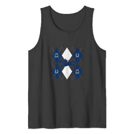 Disney Mickey Mouse Horse Racing Silhouette Argyle Pattern Tank Tops