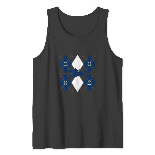 Disney Mickey Mouse Horse Racing Silhouette Argyle Pattern Tank Tops