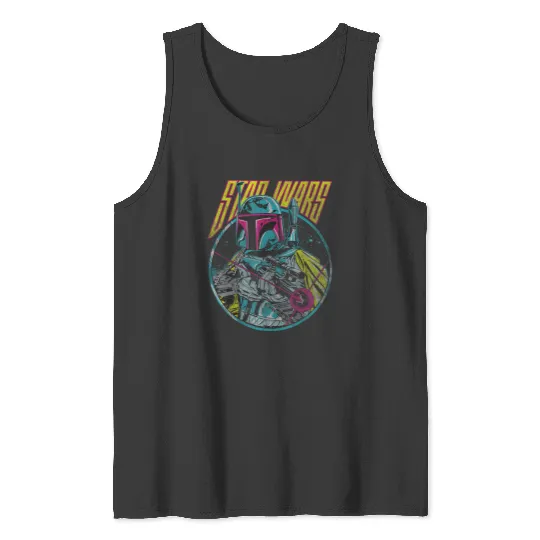 Star Warss Boba Fett Neon Blaster Vintages Disneyss+ Tank Tops